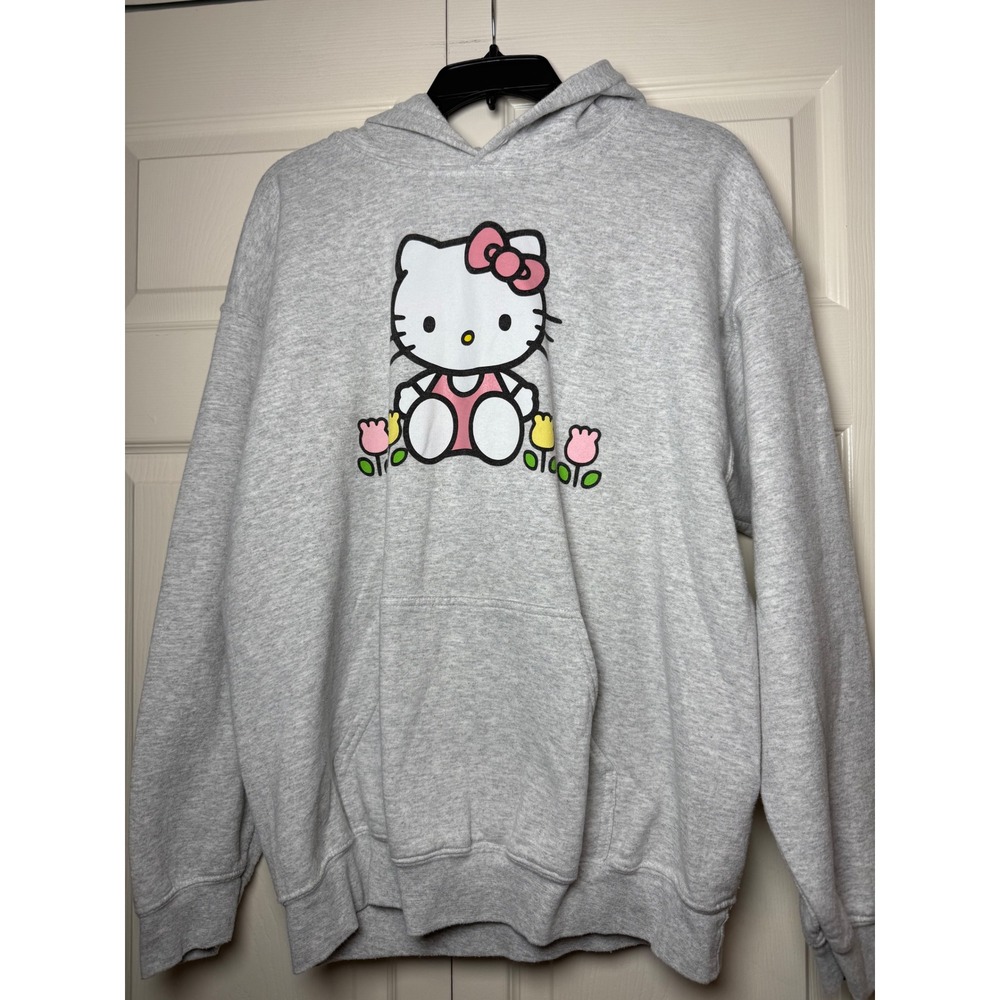 Hello Kitty Sanrio Gray‎ Graphic Hoodie Sweatshirt Tulips Y2K Women Medium